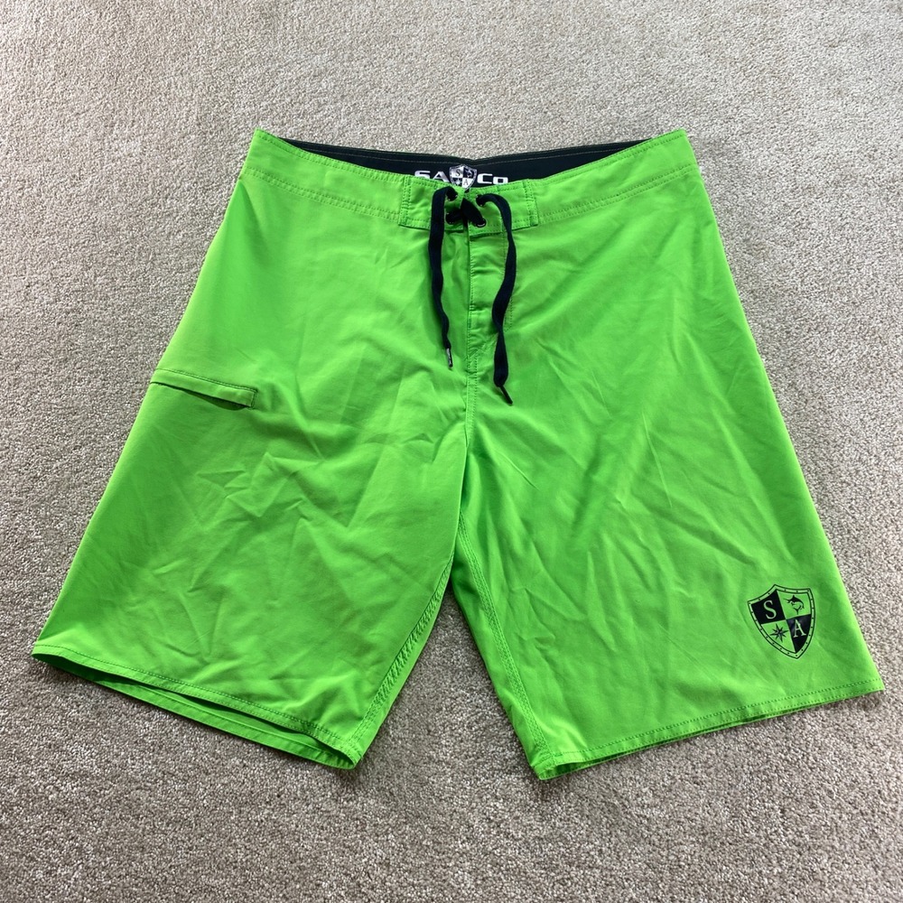SA CO Board Shorts Mens Size 36 Bright Green Swim‎ Trunks Cargo Pocket